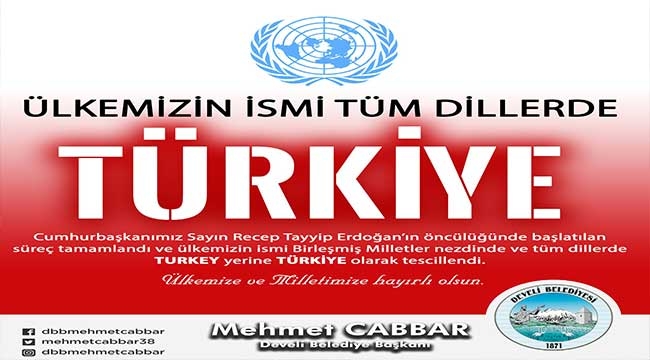 Mehmet Cabbar: Ülkemizin ismi, tüm dillerde 'TÜRKİYE'