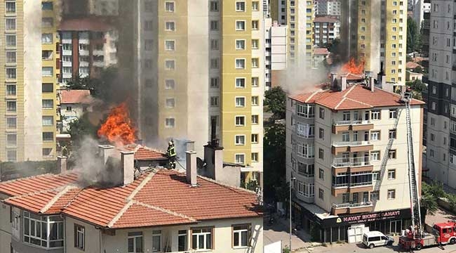 Esentepe'de 5 katlı binanın çatı katında yangın çıktı
